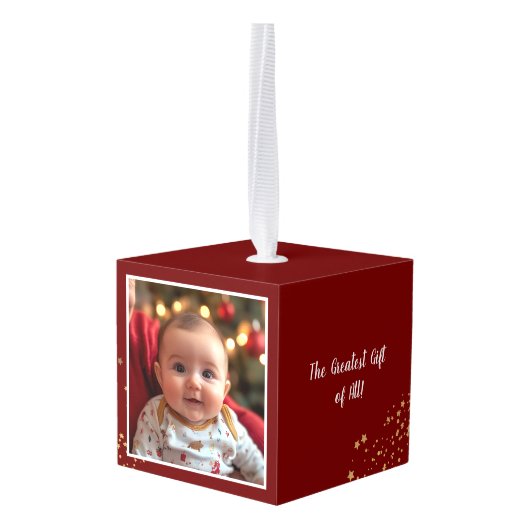 Custom Cube Kerst Ornament Foto Nieuwe Ouder (Achter hoekig)