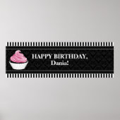 CUSTOM Cupcake en Damask Birthday Banner Poster (Voorkant)