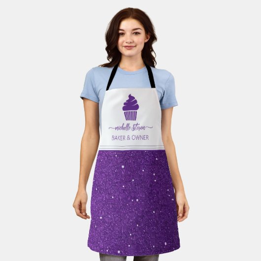 Custom Cupcake Paarse Bakkerij Schort (Gedragen)