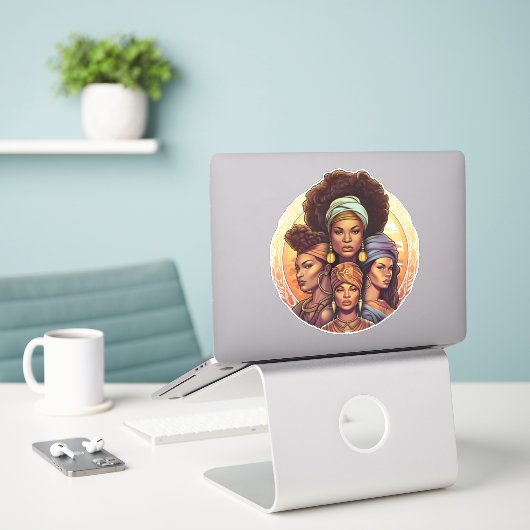 CUSTOM-CUT Afro-Amerikaanse Vrouwen Sticker (Laptop op bureau)