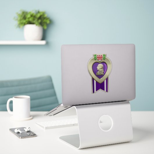 Custom Cut Paarse hart medaille Vinyl Sticker (Laptop op bureau)