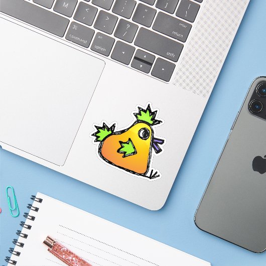 Custom-Cut Vinyl Sticker - Chester Chicken (Laptop met iPhone)