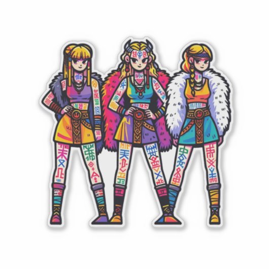 Custom-Cut Vinyl Sticker: Drie Warrior Vrouwen Sticker (Voorkant)