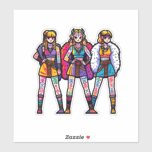 Custom-Cut Vinyl Sticker: Drie Warrior Vrouwen Sticker (Vel)