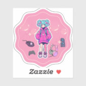 Custom-Cut Vinyl Sticker, gamer meisje, roze Sticker (Vel)