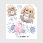 Custom-cut vinyl Sticker Schattige pluche konijn. (Vel)