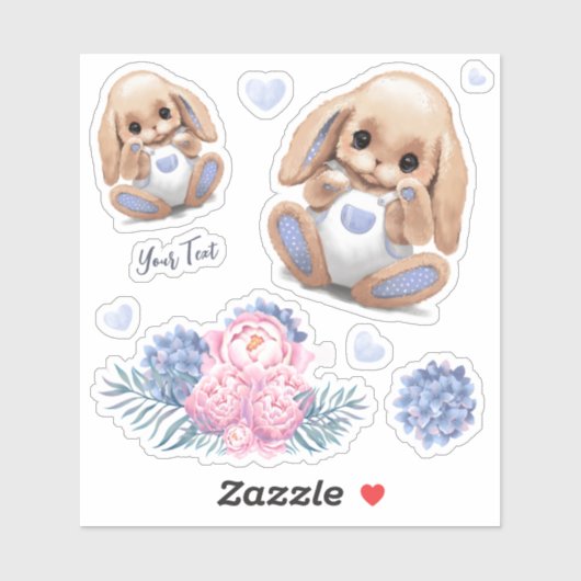 Custom-cut vinyl Sticker Schattige pluche konijn. (Vel)