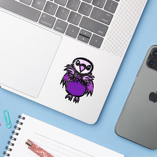 Custom-Cut Vinyl Sticker - Violet Vulture (Laptop met iPhone)