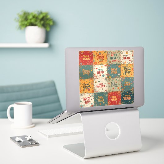 Custom-Cut Vinyl Sticker voor het nieuwe jaar (Laptop op bureau)