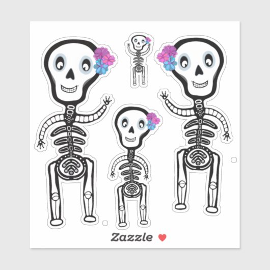 Custom-Cut Vinyl Sticker vrolijke skeletten (Vel)