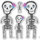 Custom-Cut Vinyl Sticker vrolijke skeletten (Voorkant)