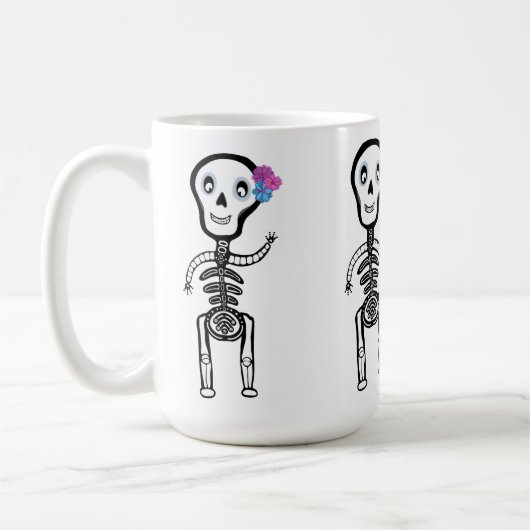 Custom-Cut Vinyl Sticker vrolijke skeletten Koffiemok (Links)