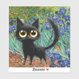 Custom-Cut Vinyl Sticker, Zwarte Cat Paarse Irisse Sticker