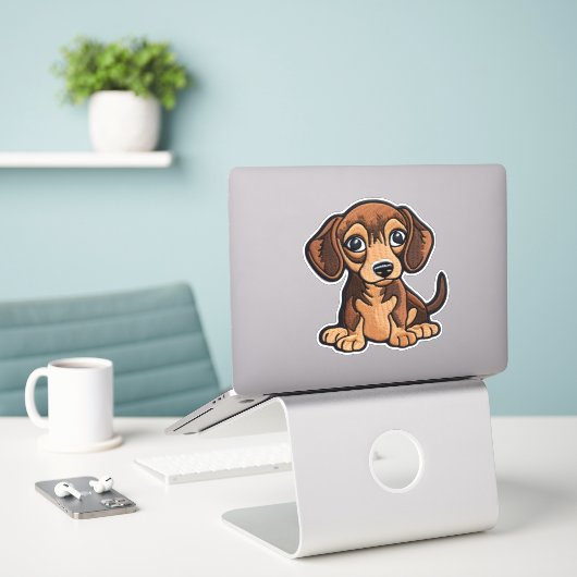CUSTOM CUT Weiner hond digitale patch Sticker (Laptop op bureau)