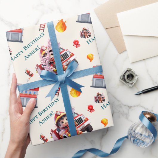 Custom Cute 3D Firefighter Fire Truck for Boys |  Cadeaupapier (Geschenken)