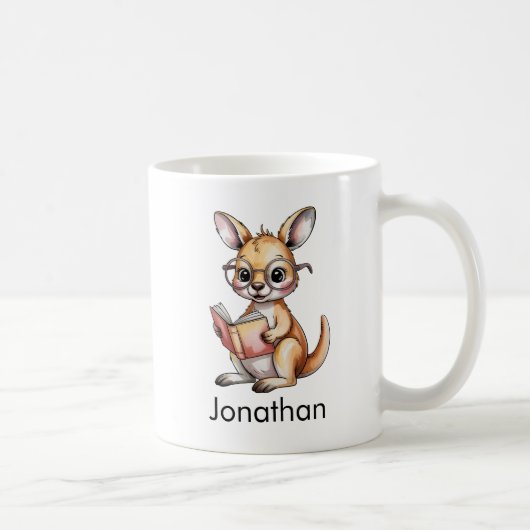 Custom Cute Baby Kangaroo Reading a Book Koffiemok (Rechts)