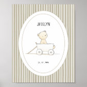 Custom Cute Bear in Car Nursery Name Date Poster (Voorkant)