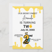 Custom Cute Bee Honey Drips 2nd Birthday Invite Kaart (Voorkant)