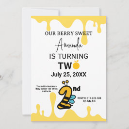 Custom Cute Bee Honey Drips 2nd Birthday Invite Kaart