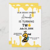 Custom Cute Bee Honey Drips 2nd Birthday Invite Kaart (Voorkant / Achterkant)