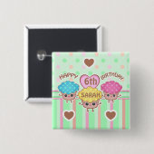 Custom Cute Birthday Girl Kawaii Cupcakes Button (Voorkant /achterkant)