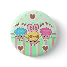 Custom Cute Birthday Girl Kawaii Cupcakes Button