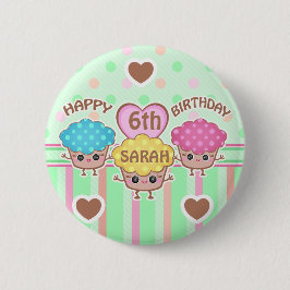 Custom Cute Birthday Girl Kawaii Cupcakes Button