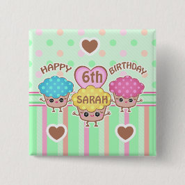 Custom Cute Birthday Girl Kawaii Cupcakes Button