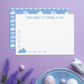 Custom Cute Bunny Daisy Blue Easter Note Card Notitiekaartje