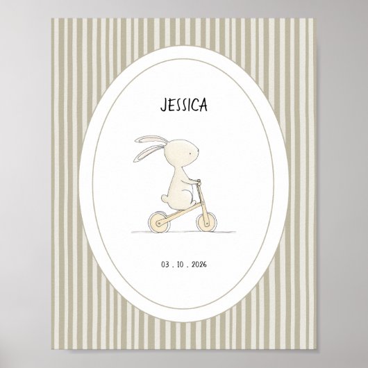 Custom Cute Bunny Nursery Name Date Poster (Voorkant)