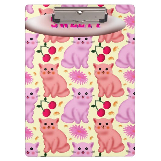 Custom Cute Cat Cherry Floral Pattern Klembord (Voorkant)