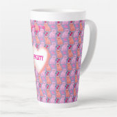 Custom Cute Cat Cherry Floral Pattern Latte Mok (Rechterhoek)