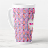Custom Cute Cat Cherry Floral Pattern Latte Mok (Linkerhoek)