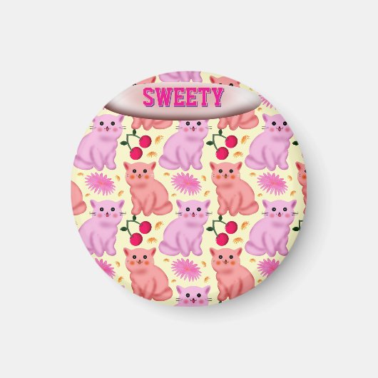 Custom Cute Cat Cherry Floral Pattern Magneet (Voorkant)