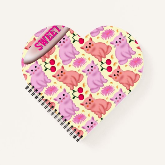 Custom Cute Cat Cherry Floral Pattern Notitieboek (Voorkant)