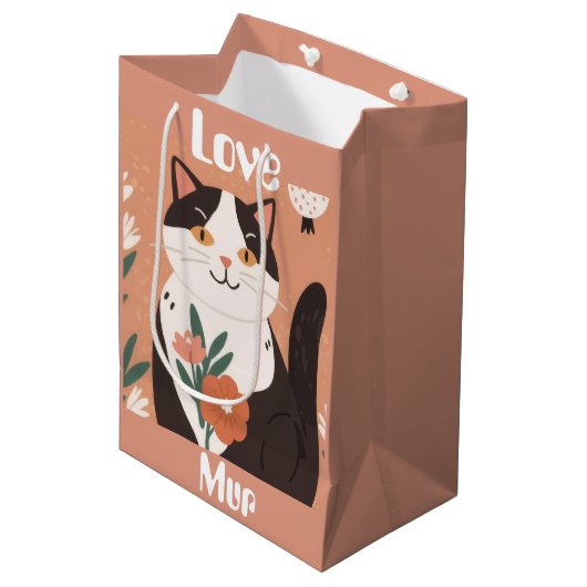 Custom Cute Cat with Mur and Love Medium Cadeauzakje (Voorkant Gekanteld)