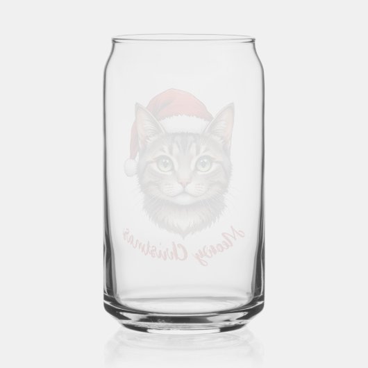 Custom Cute Christmas Cat with Santa Hat Blikvorm Glas (Achterkant)