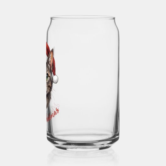 Custom Cute Christmas Cat with Santa Hat Blikvorm Glas (Links)