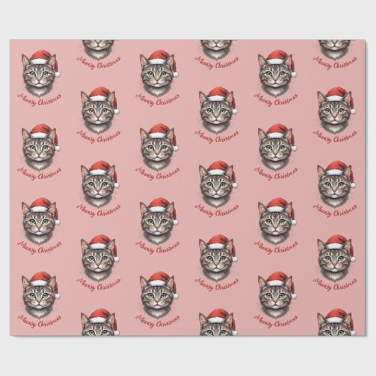 Custom Cute Christmas Cat with Santa Hat Cadeaupapier (Vlak)