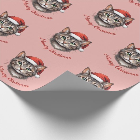 Custom Cute Christmas Cat with Santa Hat Cadeaupapier (Hoek)