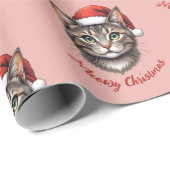 Custom Cute Christmas Cat with Santa Hat Cadeaupapier (Rol Hoek)