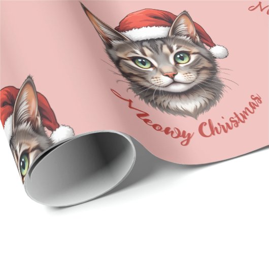 Custom Cute Christmas Cat with Santa Hat Cadeaupapier (Rol Hoek)