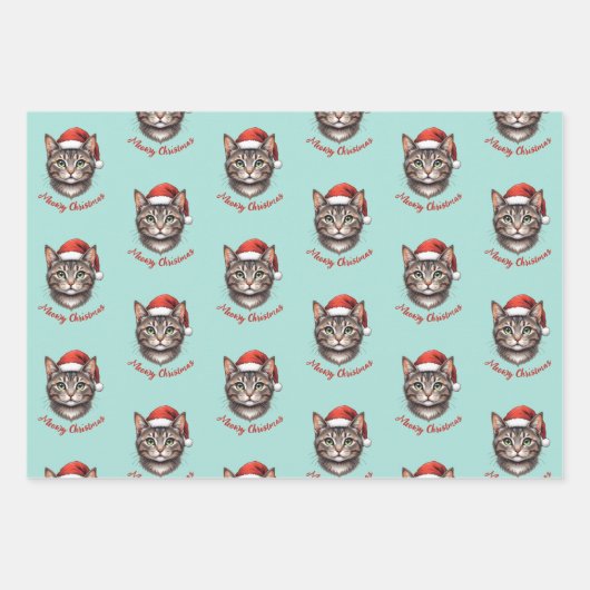 Custom Cute Christmas Cat with Santa Hat Inpakpapier Vel (Voorkant 3)