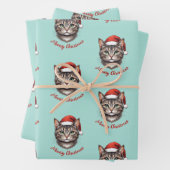 Custom Cute Christmas Cat with Santa Hat Inpakpapier Vel (In situ)