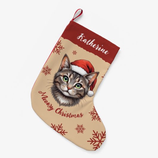 Custom Cute Christmas Cat with Santa Hat Kleine Kerstsok (Voorkant (Hangend))