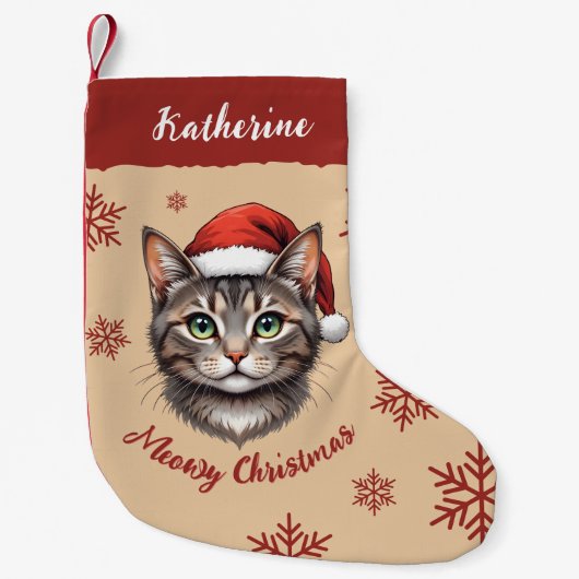 Custom Cute Christmas Cat with Santa Hat Kleine Kerstsok (Voorkant)