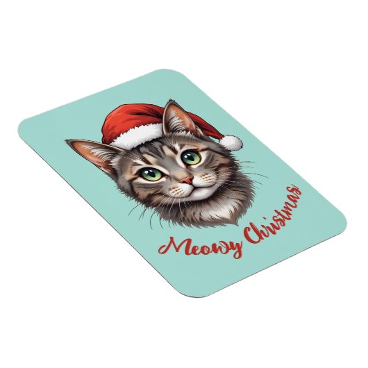 Custom Cute Christmas Cat with Santa Hat Magneet (Rechterzijde)