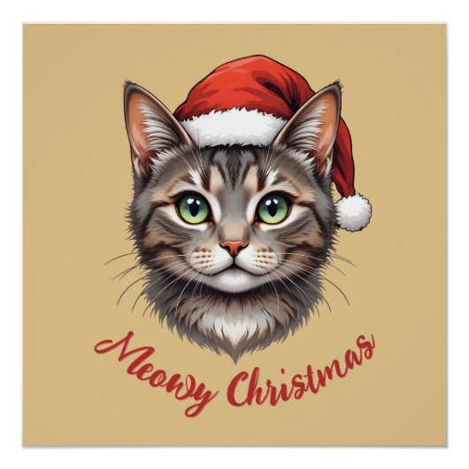 Custom Cute Christmas Cat with Santa Hat Perfect Poster (Voorkant)