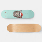 Custom Cute Christmas Cat with Santa Hat Persoonlijk Skateboard (Horizontaal)