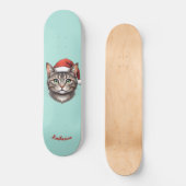 Custom Cute Christmas Cat with Santa Hat Persoonlijk Skateboard (Voorkant)